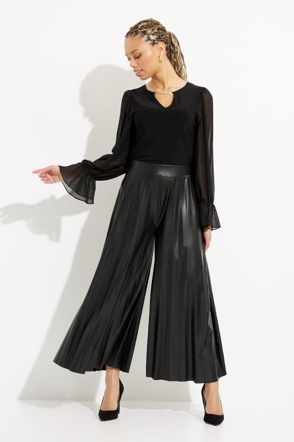 Joseph Ribkoff Faux Leather Pleated Wide Pant/Culotte