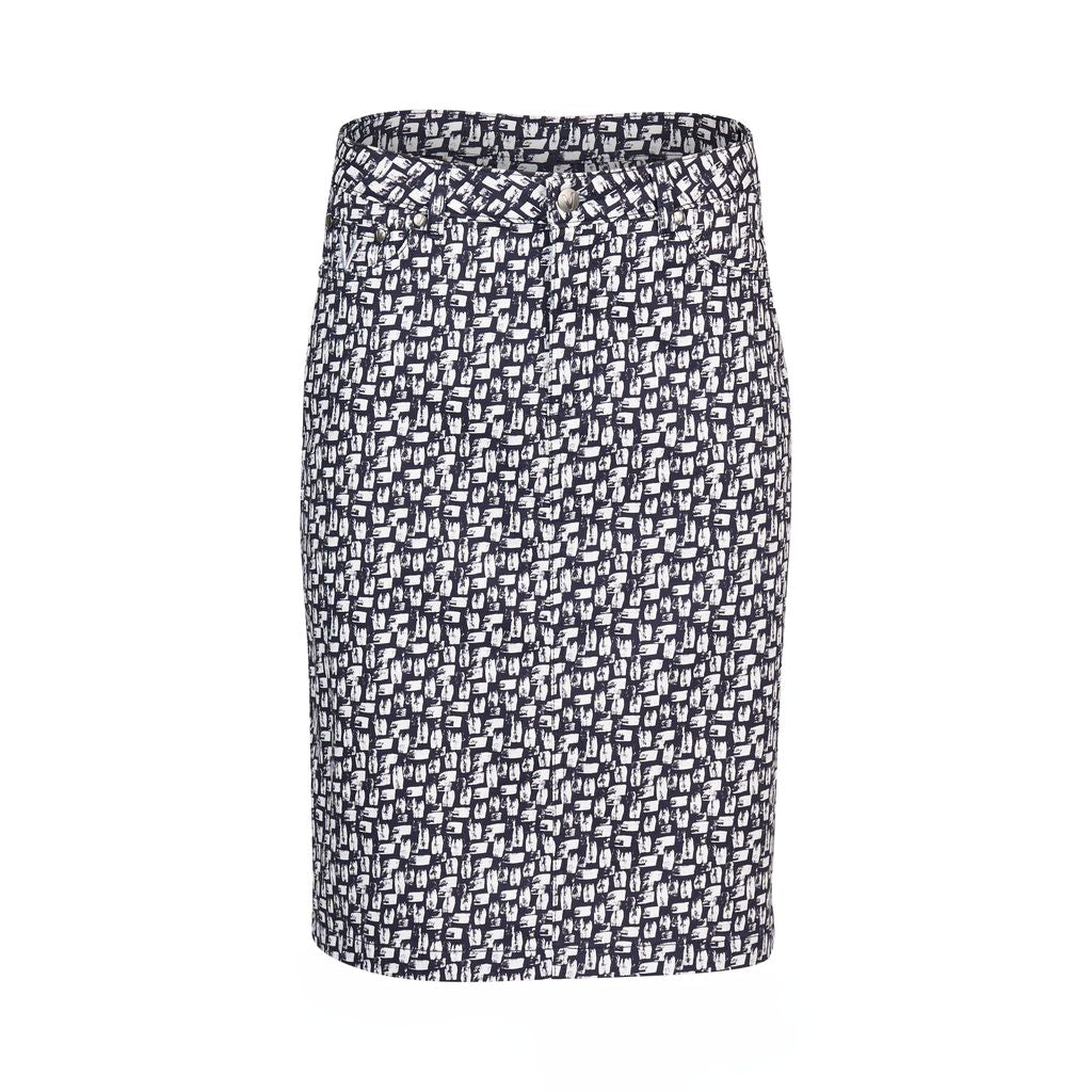 Vassalli - Printed Denim Skirt with Back Vent - Cove - 372AV