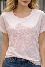 Load image into Gallery viewer, Monari Flamingo Floral Embroidered Tee 408833

