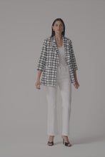 Load and play video in Gallery viewer, Joseph Ribkoff Jacquard Plaid Print Boxy Blazer With Notched Collar 261268 - Black White
