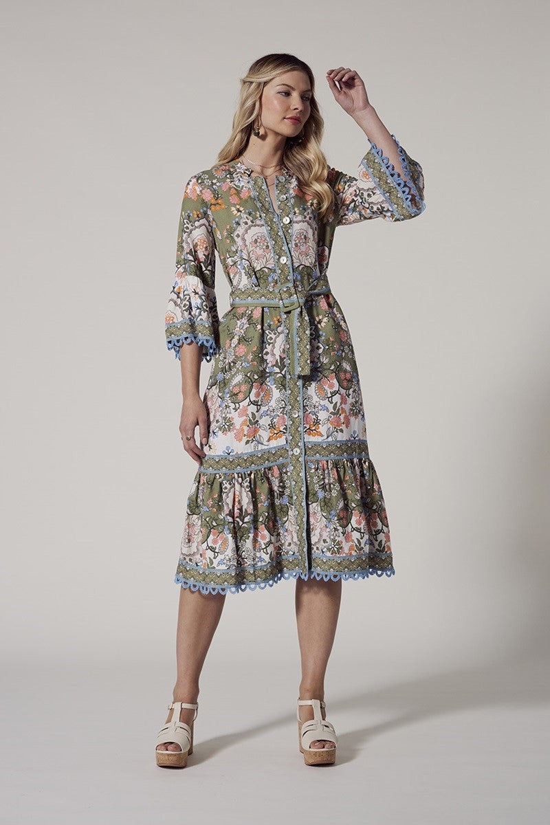 Loobies Story Siena Midi Dress - Olive Multi