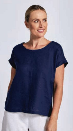 See Saw Button Back Top - Navy