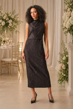 Load image into Gallery viewer, Joseph Ribkoff Pleated Satin Sleeveless Midi Dress 263147 - Mocha
